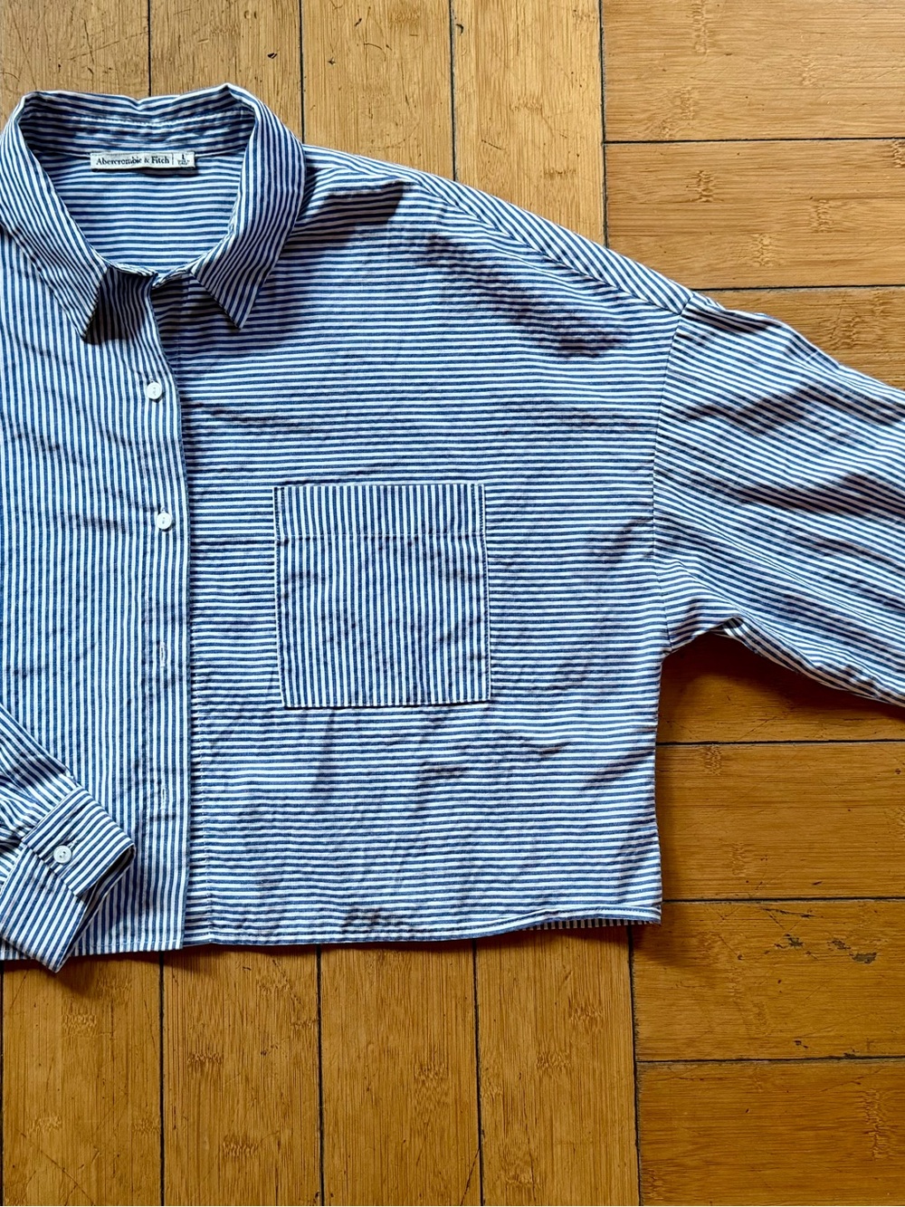 Abercrombie & Fitch Navy and White Striped Men’s Button-Down Shirt